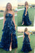 Navy Blue Sequin One Shoulder Tiered Side Slit A-Line Prom Dress with Ruffle Details, PD4194