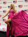 Fuchsia Spaghetti Straps Satin Prom Dress, Pleated Cutout A-Line Formal Gown for Prom, PD4209