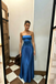 Chic Royal Blue Strapless Pleated Satin Prom Dress, Sleek Formal Gown for Cocktail Party, PD4228