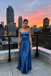 Chic Royal Blue Strapless Pleated Satin Prom Dress, Sleek Formal Gown for Cocktail Party, PD4228