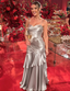 Silver Satin Spaghetti Strap Ruched Mermaid Prom Dress, Elegant Formal Evening Gown for Cocktail Party, PD4229