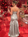 Silver Satin Spaghetti Strap Ruched Mermaid Prom Dress, Elegant Formal Evening Gown for Cocktail Party, PD4229