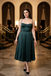 Vintage Emerald Green Satin Midi Dress, Lace Trim Spaghetti Strap Cocktail Dress, PD4235