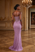 Lavender Sequin Strapless Mermaid Gown With Sheer Corset Bodice, PD4240