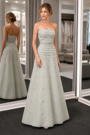 Beaded Textured Strapless Floor Length Formal Dress, PD4246
