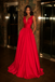 Simple Red Satin Spaghetti Straps Deep V-Neck A-Line Prom Dress With Pockets, PD4253