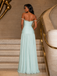 Elegant Mint Green Off Shoulder Ruched Chiffon A-Line Formal Dress, PD4255
