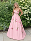 Pink Strapless Floral Embroidered A Line Prom Dress, PD4256