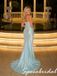 Sparkly Tiffany Blue Strapless Mermaid Long Prom Dress With Side Slit, PD4266