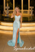 Sparkly Tiffany Blue Strapless Mermaid Long Prom Dress With Side Slit, PD4266