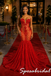 Sparkly Red Strapless Sheer Sequin Beaded Mermaid Prom Dress With Train, PD4263