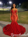 Sparkly Red Strapless Sheer Sequin Beaded Mermaid Prom Dress With Train, PD4263