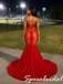Sparkly Red Strapless Sheer Sequin Beaded Mermaid Prom Dress With Train, PD4263
