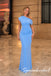 Soft Sky Blue Jersey One Shoulder Mermaid Maxi Formal Evening Gown With 3D Floral Ruched Waist, PD4267