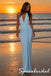 Sexy Sky Blue Jersey Halter Deep V Twist Ruched Open Back Maxi Evening Dress, PD4271