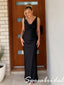 Elegant Black Satin Spaghetti Straps Cowl Mermaid Maxi Formal Evening Dress, PD4272