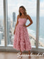 Cute Blush Pink Strapless 3D Floral Midi Tulle Dress, PD4283