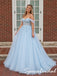 Romantic Light Blue Tulle Corset Prom Ball Gown with Lace Appliques, PD4284