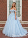 Romantic Light Blue Tulle Corset Prom Ball Gown with Lace Appliques, PD4284