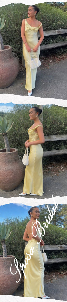 Sexy Soft Satin Asymmetrical Neck Sleeveless Mermaid Floor Length Prom Dress, PD4104