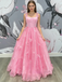 Sexy Satin Top Spaghetti Straps Sleeveless Organza Bottom A-Line Floor Length Prom Dress With Appliques, PD4107