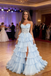 Sexy Light-Blue Chiffon Sweetheart Boning Pleated A-Line Floor Length Prom Dress With Split, PD4110