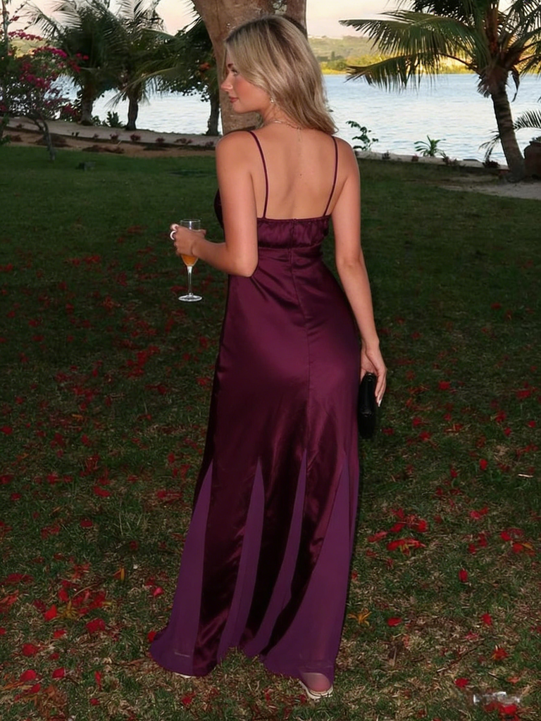 Simple Orchid Soft Satin Spaghetti Straps Mermaid Floor Length Prom Dress, PD4113