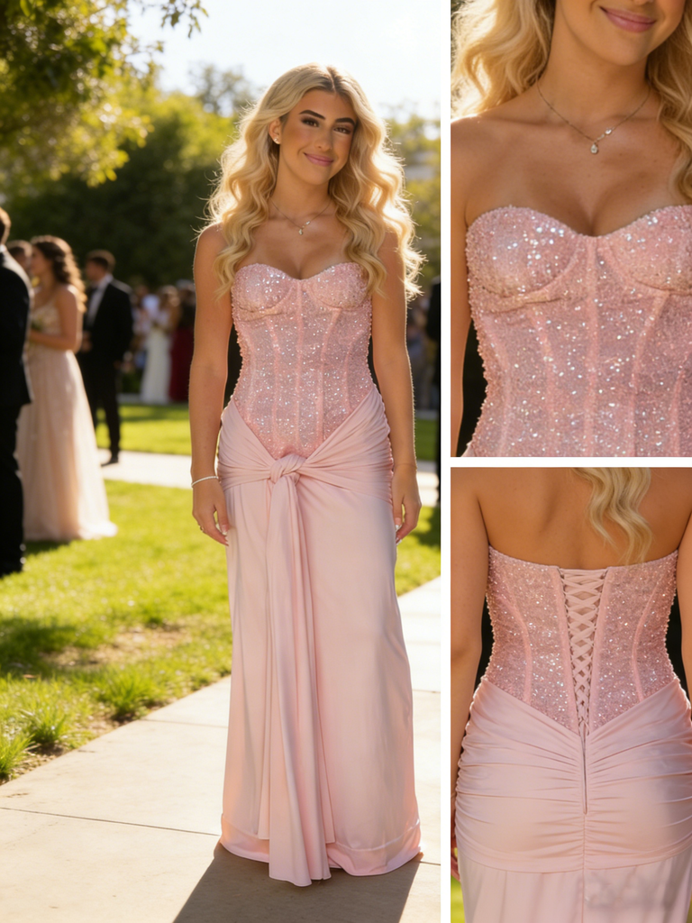 Shiny Sequin Sweetheart Strapless Sheath Mermaid Floor Length Prom Dress, PD4114