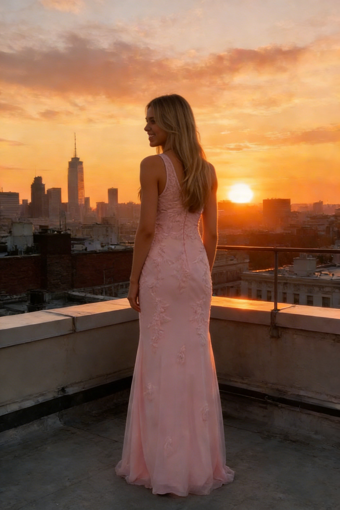 Sexy Tulle Spaghetti Straps V-Neck Lace Appliques Mermaid Floor Length Prom Dress, PD4119