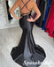 Sexy Soft Satin Spaghetti Straps Side Slit Mermaid Long Prom Dresses, PD3775