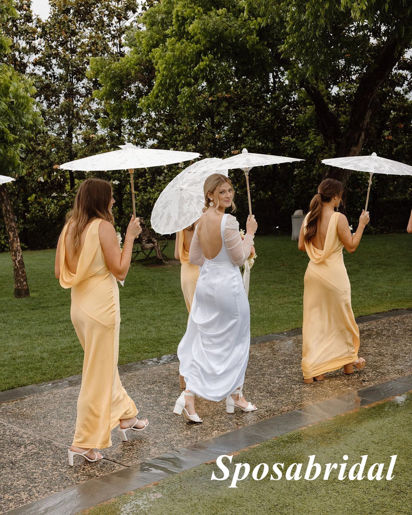 Sexy Soft Stin Spaghetti Straps V-Neck Sleeveless Mermaid Ankel Length Bridesmaid Dresses, BD3318