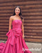 Sexy Gummy Pink Satin Sweetheart Sleeveless Side Slit A-Line Long Prom Dresses,PD3949