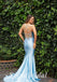 Sexy Elastic Satin Spaghetti Straps V-Neck Lace Up Back Mermaid Long Prom Dresses,PD3704