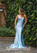 Sexy Elastic Satin Spaghetti Straps V-Neck Lace Up Back Mermaid Long Prom Dresses,PD3704