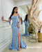 Sexy Soft Satin Off Shoulder Side Slit Mermaid Long Prom Dresses, PD3765