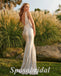 Sexy Spaghetti Straps V-Neck Open Back Mermaid Long Prom Dresses,PD3706