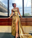Sexy Elastic Satin One Shoulder Side Slit Mermaid Long Prom Dresses, PD3768
