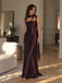 Chocolate Brown Satin Thick Strap Square Neck Sheath Floor Length Evening Dress With Choker Sash,PD4326