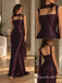 Chocolate Brown Satin Thick Strap Square Neck Sheath Floor Length Evening Dress With Choker Sash,PD4326