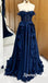 Elegant Dark-Navy Sweetheart A-Line Prom Dresses With Ruffles, PD3860