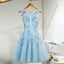 Light blue appliques lace see through lovely freshman homecoming prom gown dress,BD00109