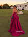 Strapless Draped Mikado Satin Evening Dress, Dramatic Ruffle Skirt Magenta Formal Gown,PD4382