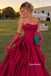 Strapless Draped Mikado Satin Evening Dress, Dramatic Ruffle Skirt Magenta Formal Gown,PD4382