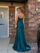 Teal Spaghetti Strap Mermaid Gown, Beaded Sheer Side Slit Formal Prom Evening Dress, PD4367