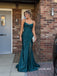 Teal Spaghetti Strap Mermaid Gown, Beaded Sheer Side Slit Formal Prom Evening Dress, PD4367
