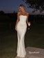 Ivory Strapless Corset Mermaid Gown, Ruched Bodycon Formal Prom Evening Dress, PD4368