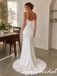 Soft White Satin Mermaid Wedding Dress Pearl Spaghetti Straps Cowl Bridal Gown, WD3124