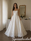 Elegant Ivory Satin Ball Skirt Wedding Dress Thin Straps Lace Bottom Hem, WD3126