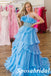 Elegant Blue Tulle Sweetheart  A-Line Long Prom Dresses With Applique, PD3818