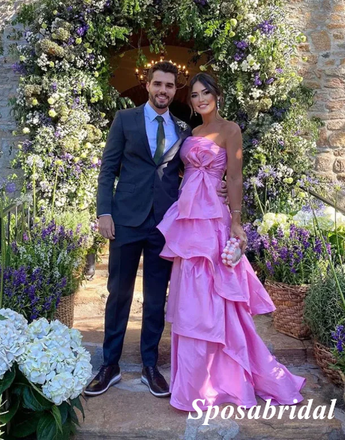 Sexy Gummy Pink Satin Sweetheart Sleeveless A-Line Long Prom Dresses, PD3924